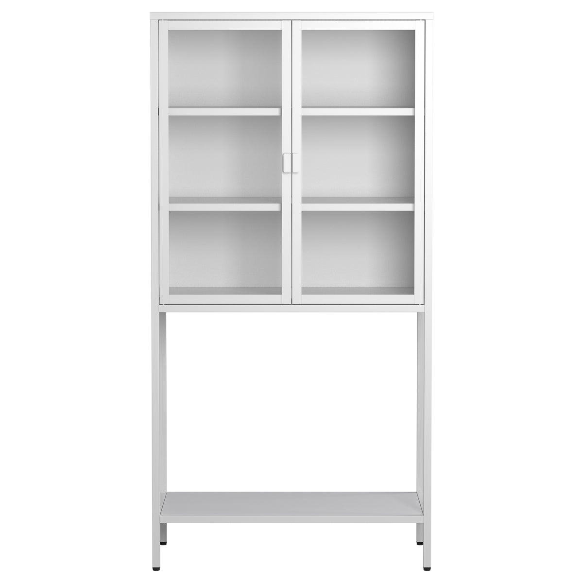59"H Heavy Duty Metal Storage Cabinet, Display Storage Cabinet With Glass Doors And 2 Adjustable Shelves, Tall Bookcase Modern Bookshelf Cabinet For Home Office, Living Room, Pantry Accent Chests 1 2 Shelves Antique White Primary Living Space Glass Doors