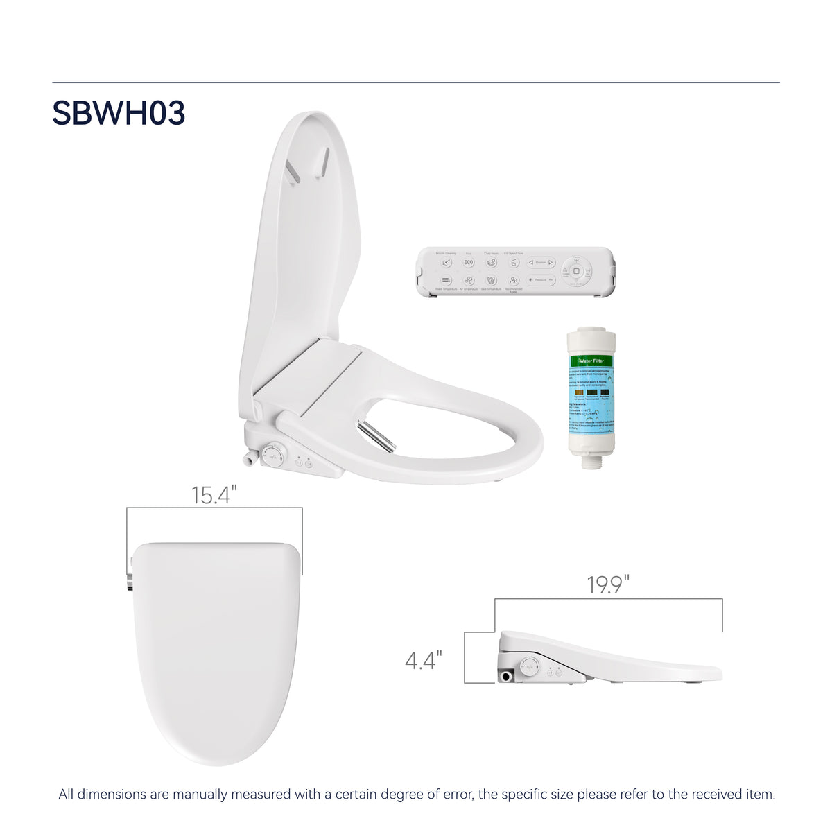 Smart Bidet Toilet Seat With Side Knob Adjustable Heated Seat With Water Temperature And Pressure Adjustment Portable Bidet With Automatic Nozzle Cleaning White Plastic