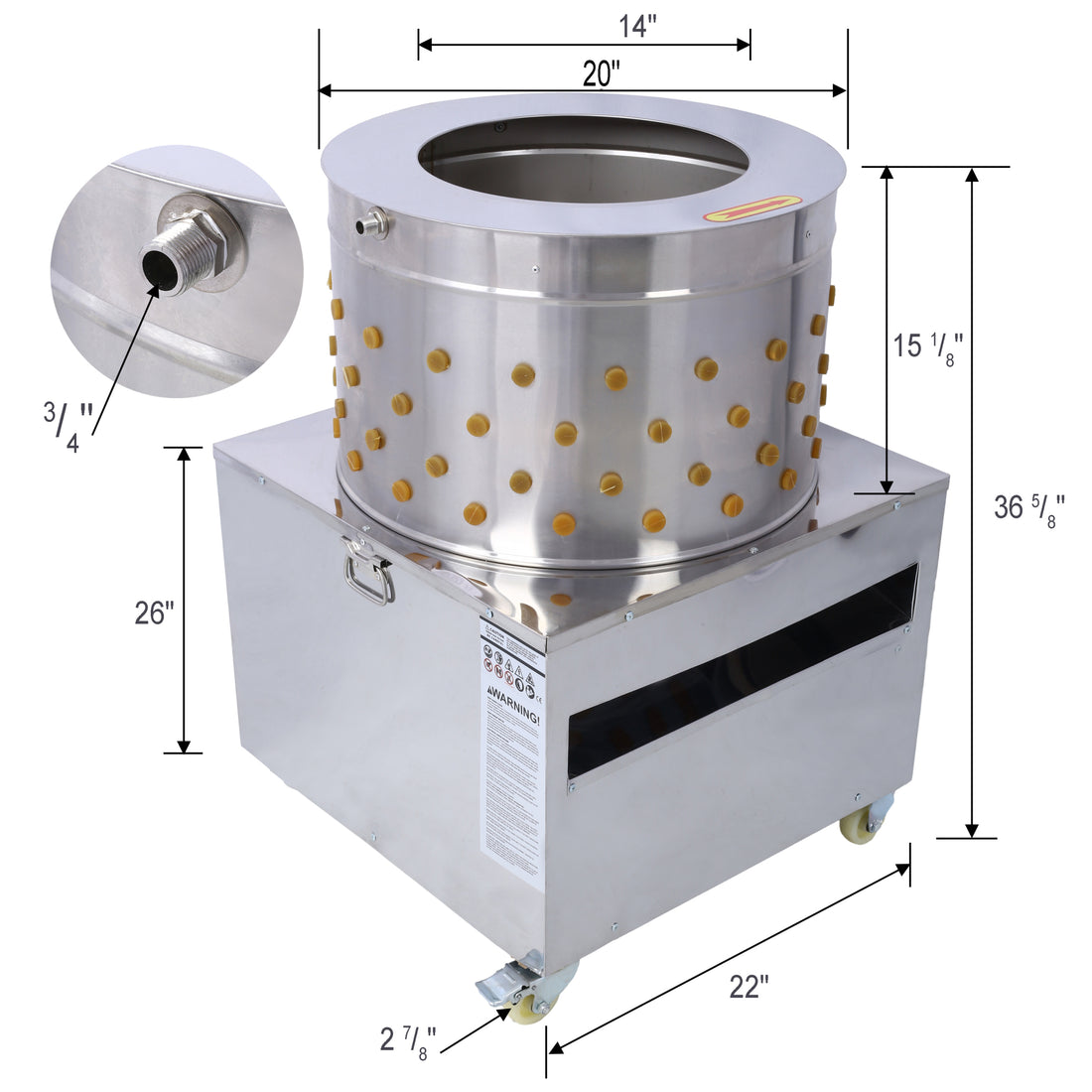 Chicken Plucker, 20Inch Barrel Diameter De Feather Remover Poultry Machine,Heavy Duty Feather Plucking Machine Silver Stainless Steel