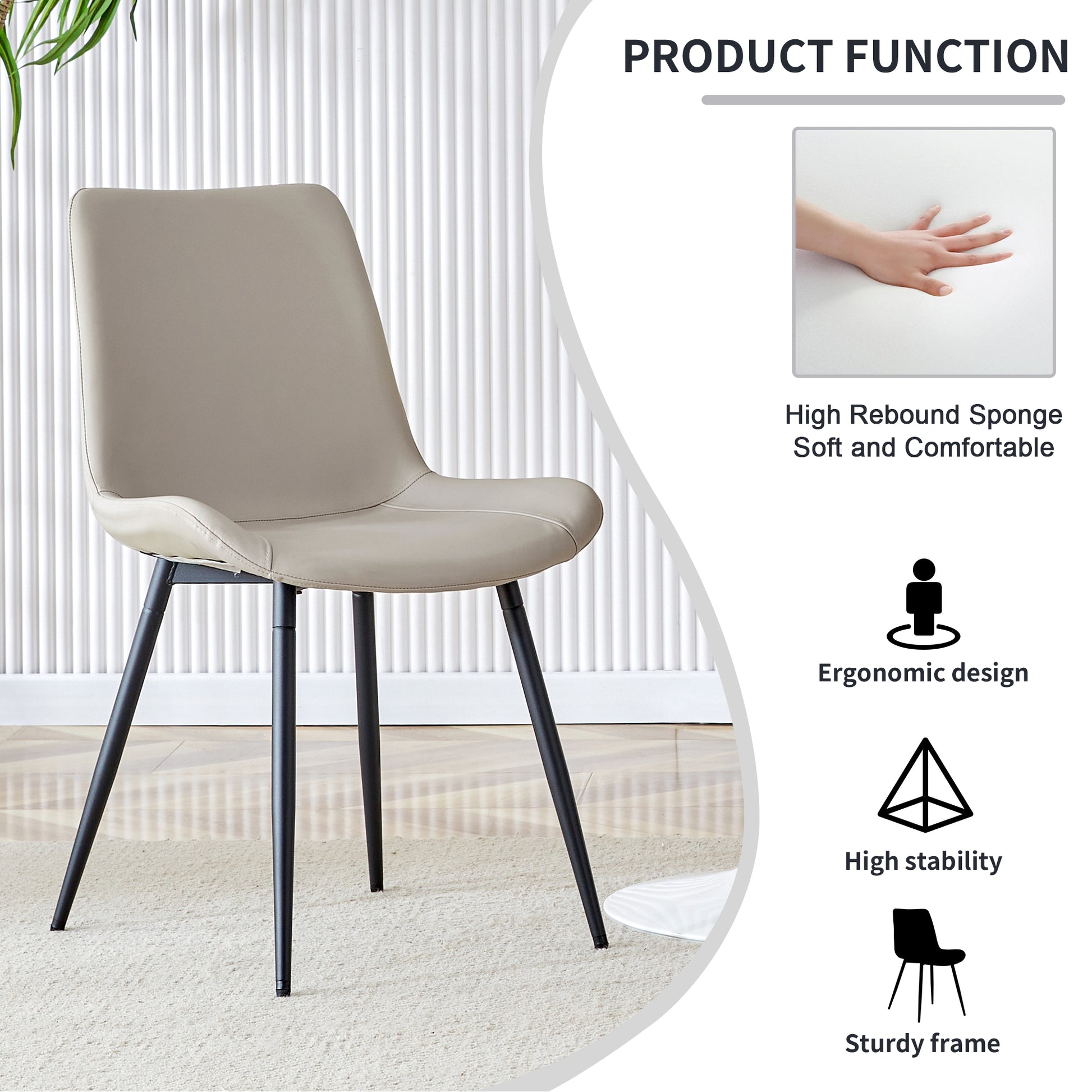 Table And Chair Set, White Imitation Marble Texture Rock Board Table Top, Black Metal Table Legs, Stable And Beautiful. Modern Simple Dining Table, Comfortable Seating. White Gray Metal
