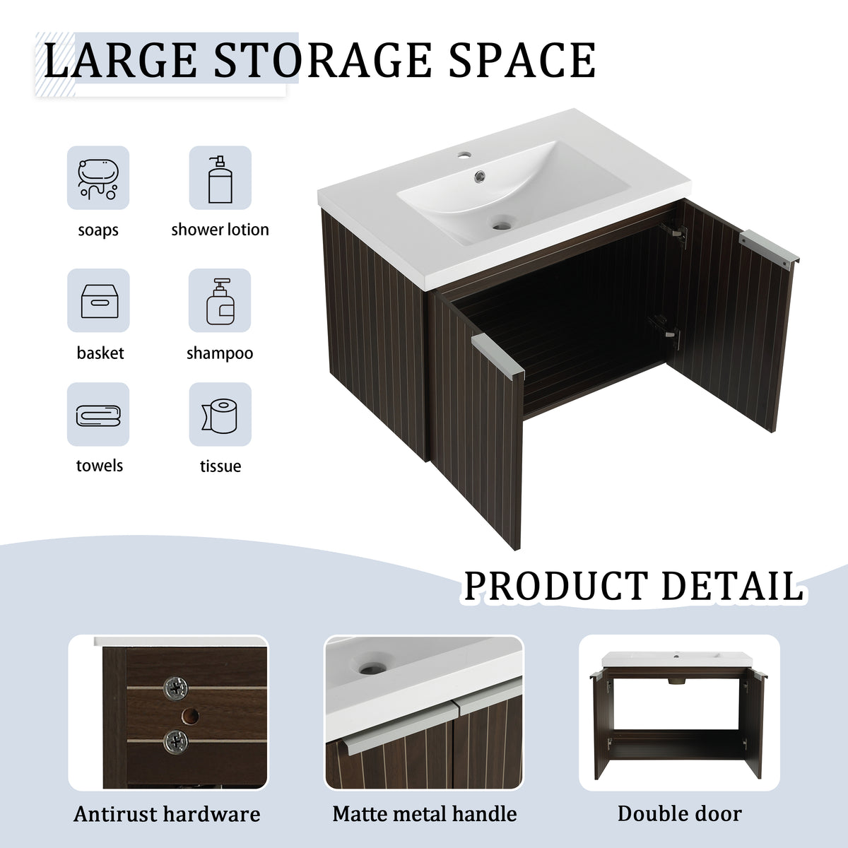 30 Inch Bathroom Vanity With Resin Sink,Soft Close Doors,Float Mounting Design Silver Brown Stripe Bathroom Modern Plywood Plywood
