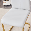 Table And Chair Set.Large Modern Rectangular Table With 0.4 Inch Patterned Glass Tabletop And Large Mdf Table Legs.Comes With 6 Chairs With Faux Leather Cushioned Seats And Golden Metal Legs. Gold White Seats 6 Mdf Glass