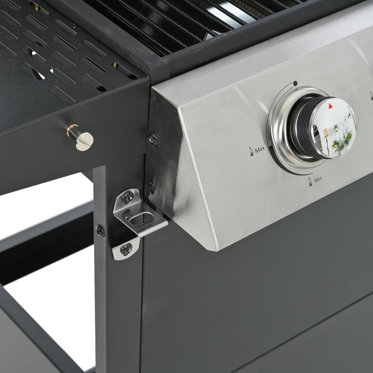 Propane Gas Grill 4 Burner Barbecue Grill, Stainless Steel 34,000 Btu Patio Garden Barbecue Grill With Two Shelves, Lid, Wheels And Bottle Opener Black Iron