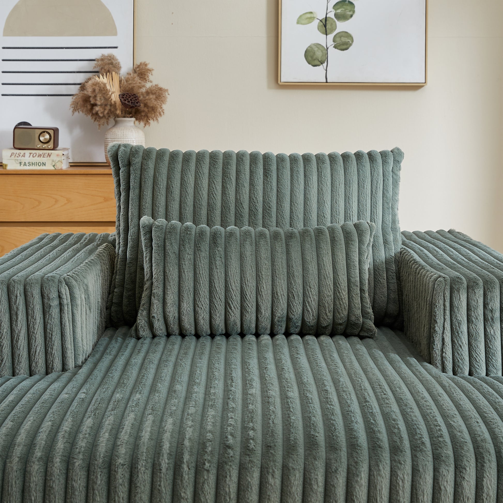 62.5 Inch Corduroy Sponge Sofa Lounge Chair,No Assembly Required,Fluffy Modern Sleeper Chair For Indoor Living Room Bedroom Army Green Foam Corduroy 1 Seat