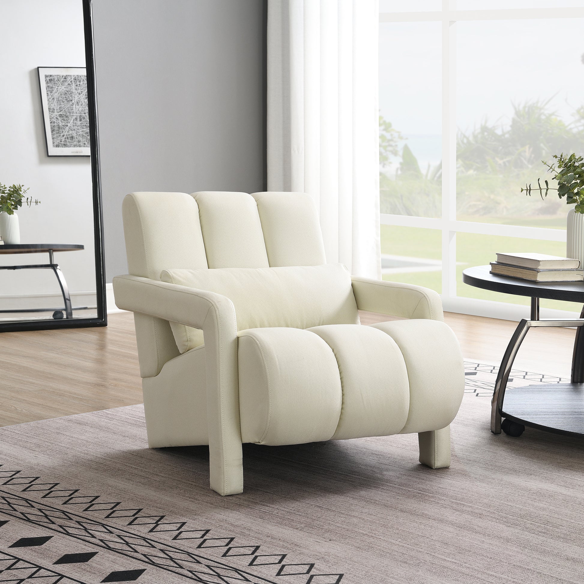 Modern Upholstered Accent Chair, Comfortable Linen Fabric With A Pillow For Living Room,Bedroom. Linen, Beige Beige Primary Living Space Modern Pine Foam Wood Fabric