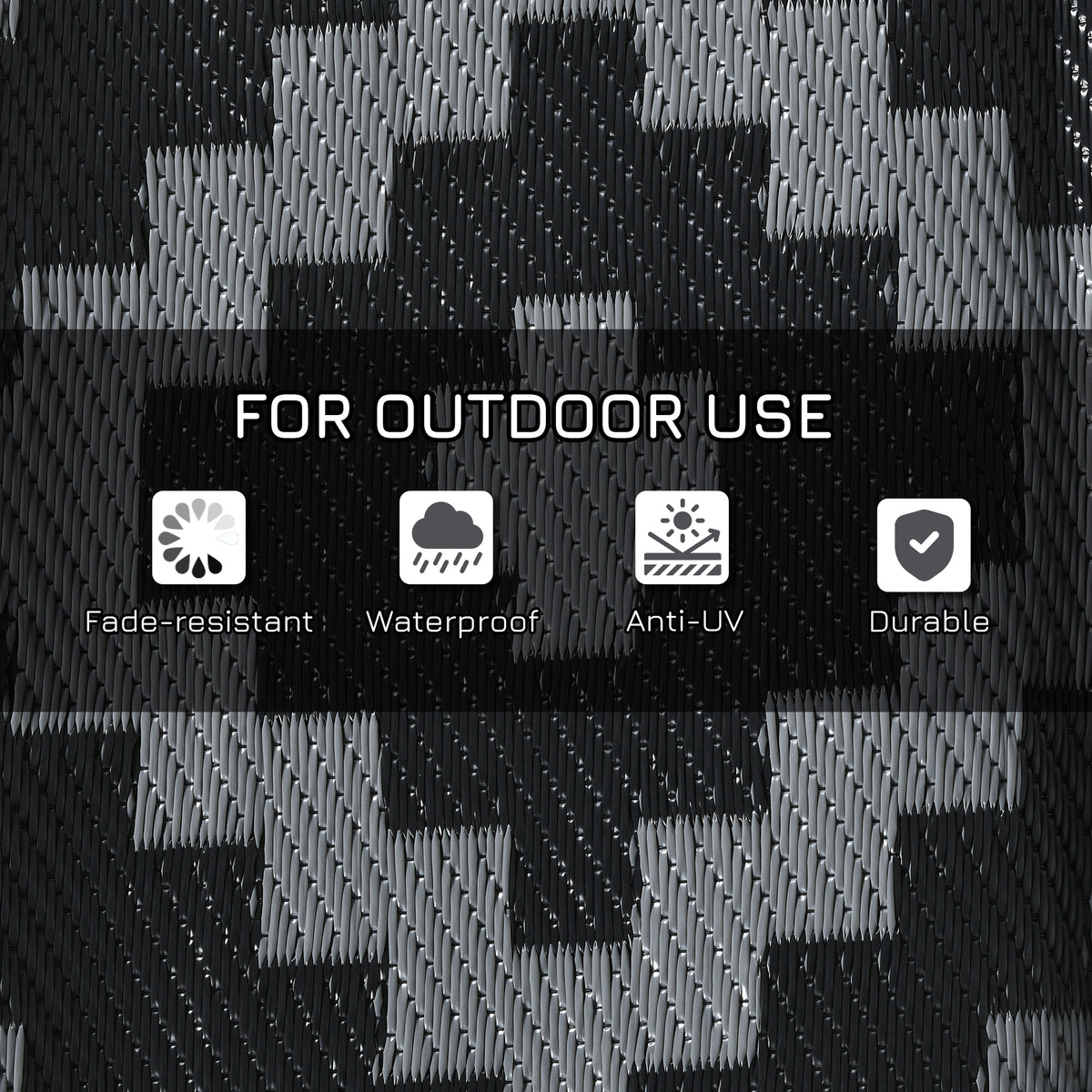 Outsunny Reversible Outdoor Rug, 9' X 18' Waterproof Plastic Straw Floor Mat, Portable Rv Camping Carpet With Carry Bag, Large Floor Mat For Backyard, Deck, Picnic, Beach, Black & Gray Geometric Multicolor Polypropylene