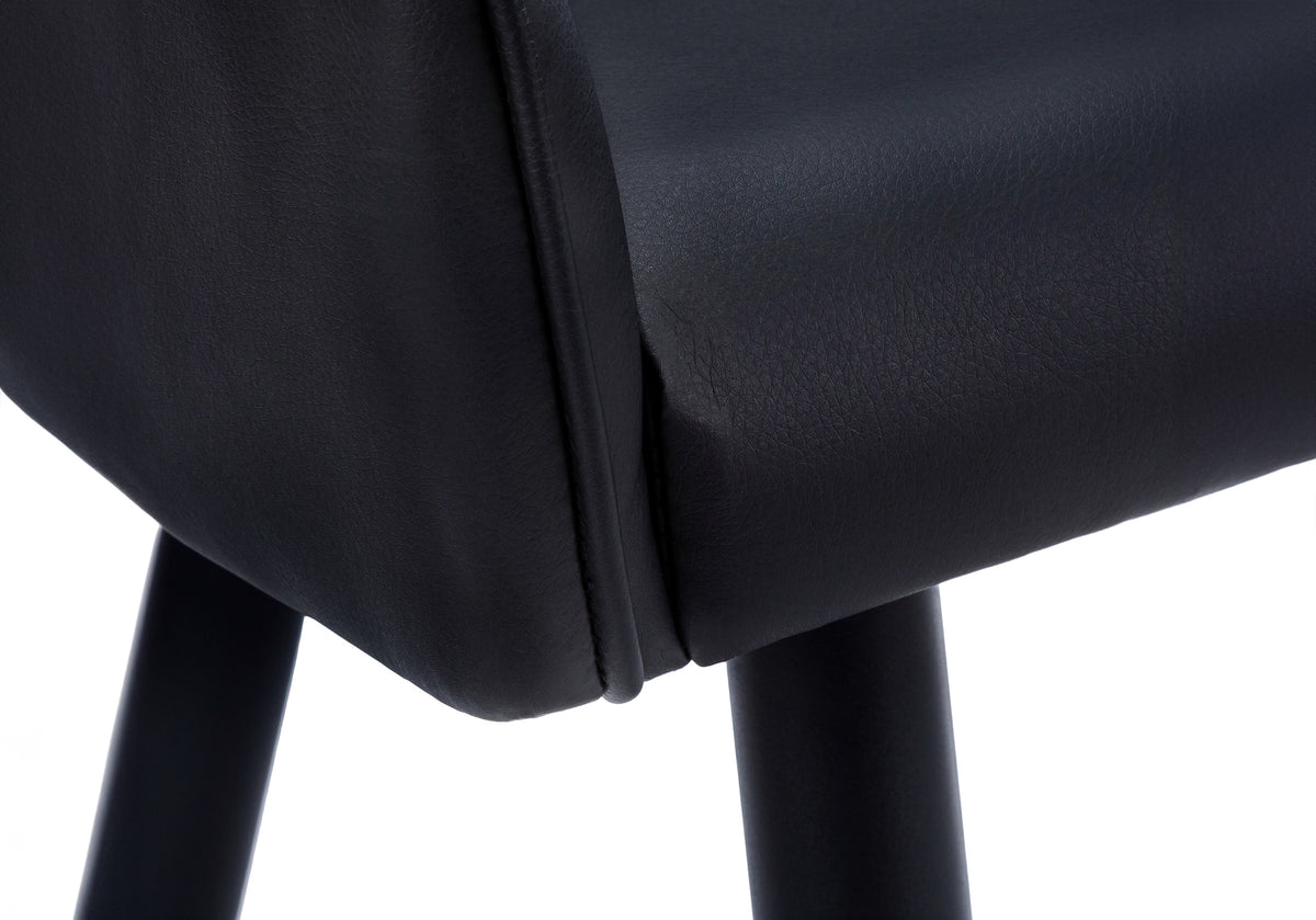 Dining Chair, Set Of 2, Side, Upholstered, Kitchen, Dining Room, Black Leather Look, Black Metal, Contemporary, Modern Black Foam Faux Leather