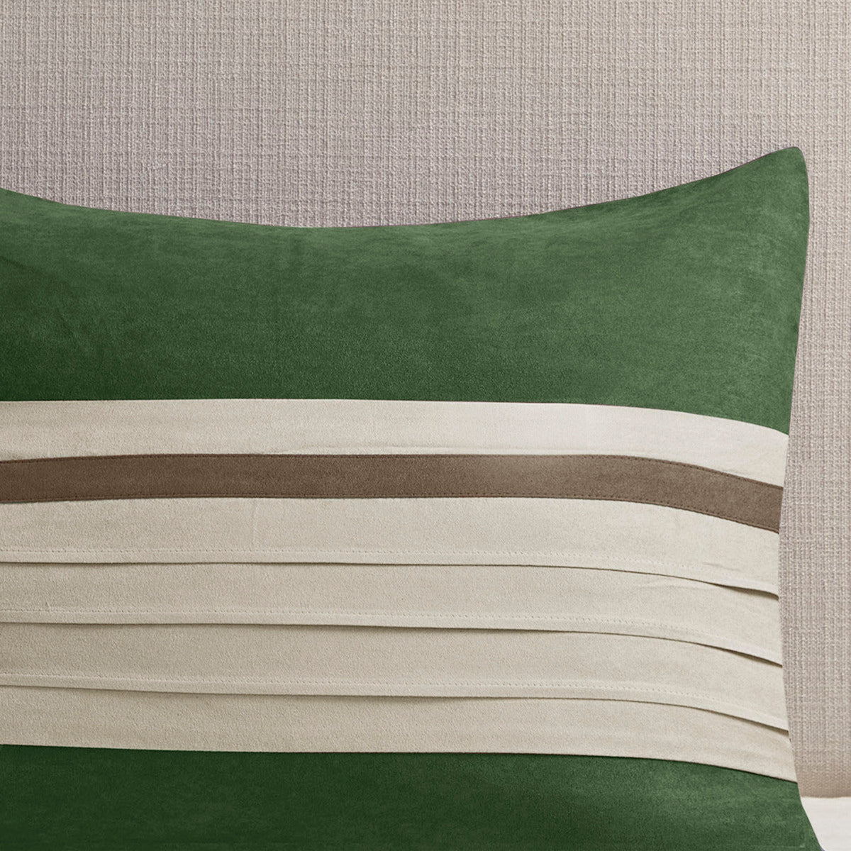 7 Pc Pieced Faux Suede Comforter Set Green King Queen Green Polyester