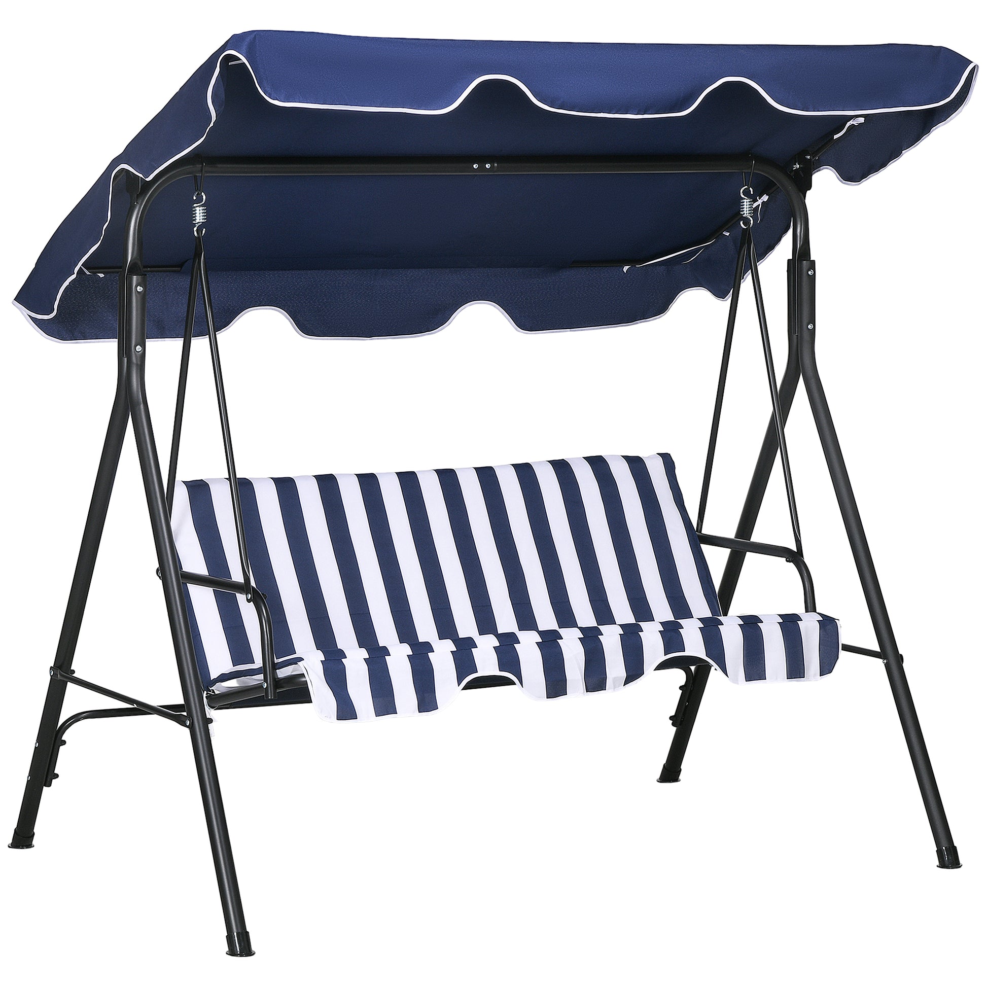 Outsunny 3 Seat Outdoor Patio Swing Chair With Removable Cushion, Steel Frame Stand And Adjustable Tilt Canopy For Patio, Garden, Poolside, Balcony, Backyard, Dark Blue Dark Blue Steel