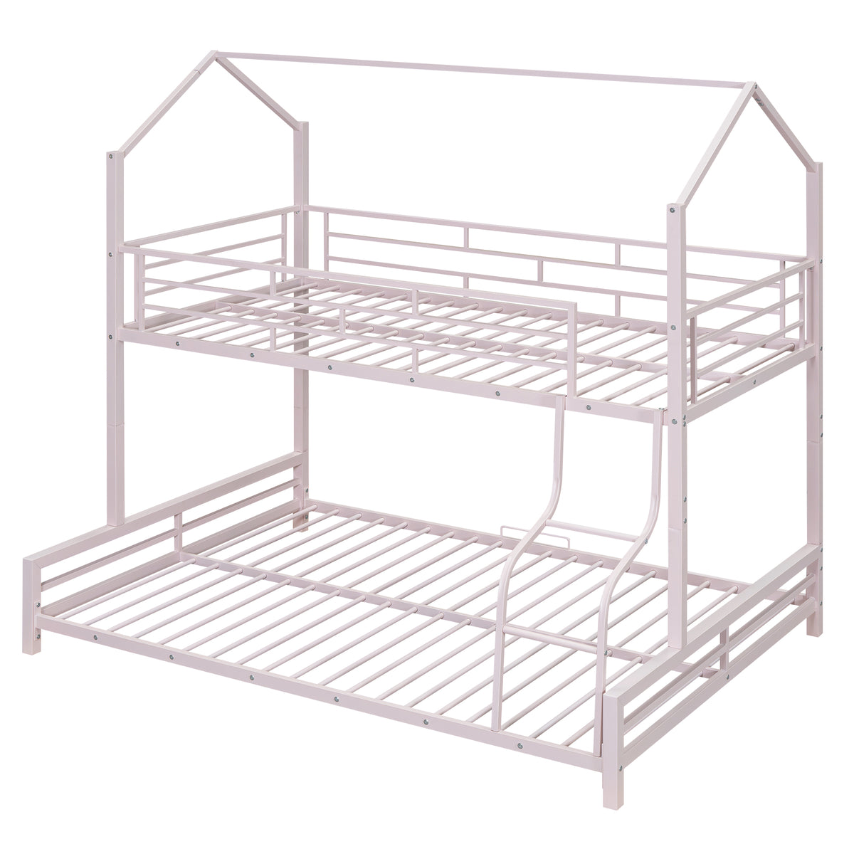 Metal House Bunk Bed, Twin Over Full, Pink Full Pink Metal