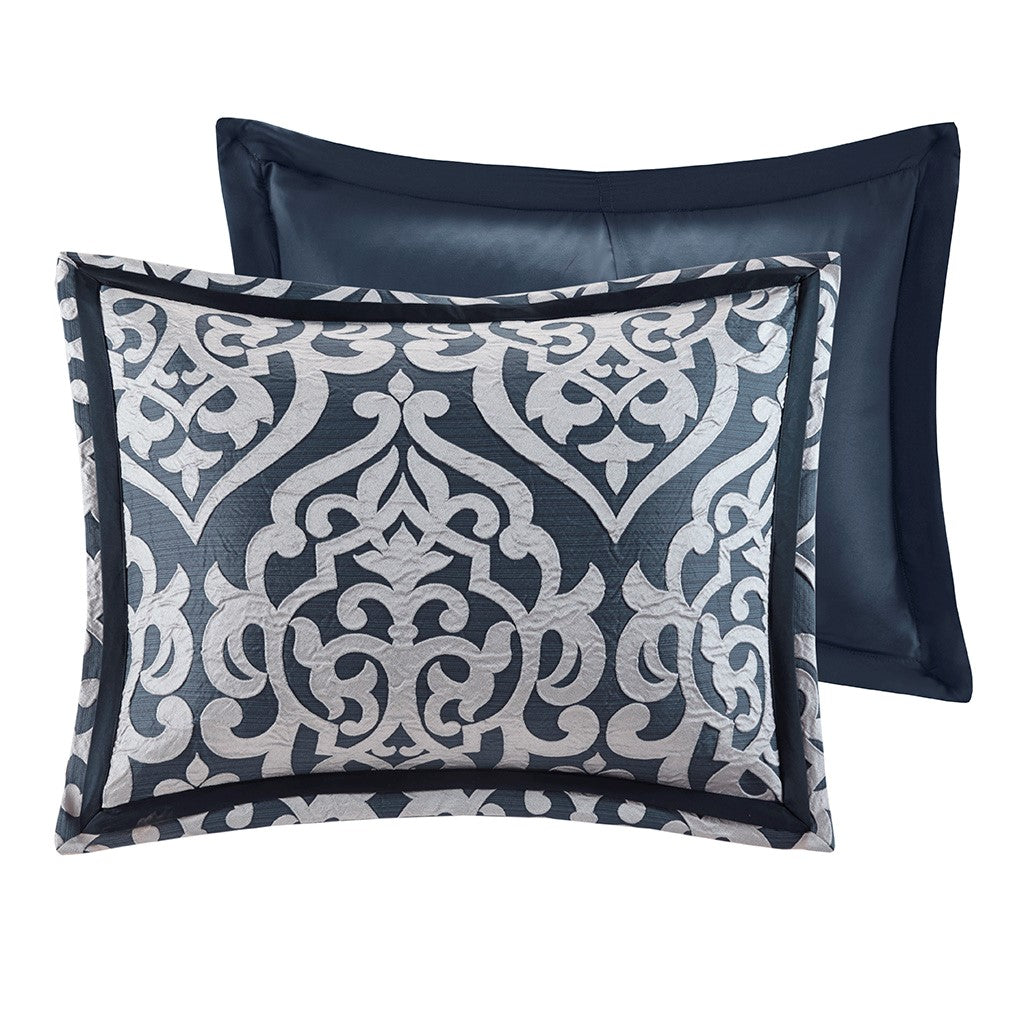 8 Piece Jacquard Comforter Set Navy Silver Cal King California King Navy Silver Polyester