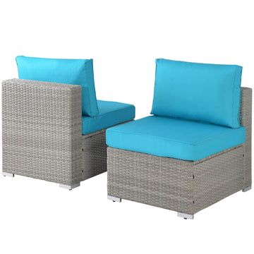 Outdoor Garden Patio Furniture 2 Piece Pe Rattan Wicker Sectional Cushioned Sofa Chair With Cushions Grey Rattan