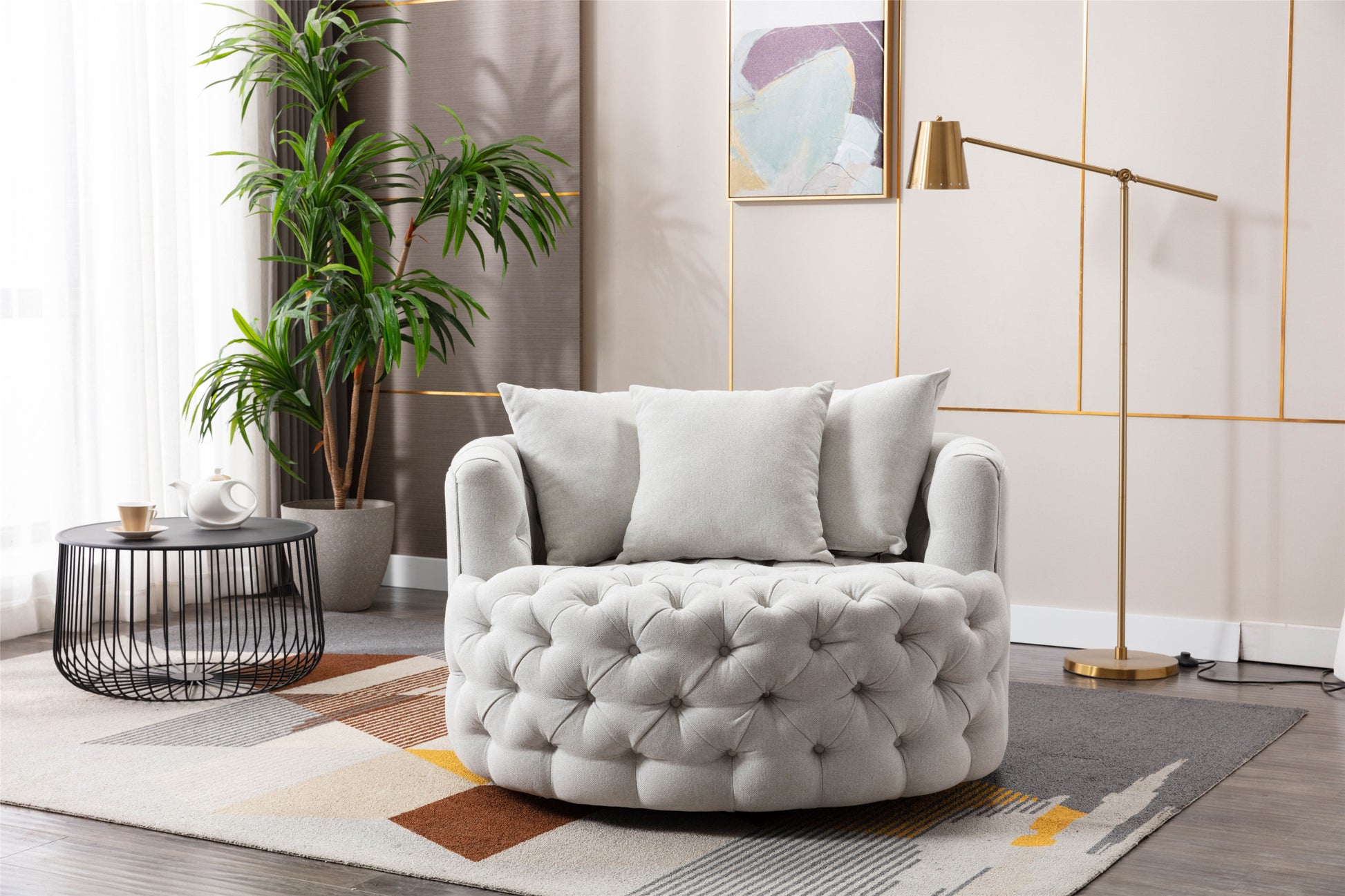Coolmore Modern Akili Swivel Accent Chair Barrel Chair For Hotel Living Room Modern Leisure Chair Beige Beige Linen
