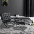 Mid Century Foldable Lounge Chair With Ottoman Black Genuine Leather 1 Seat
