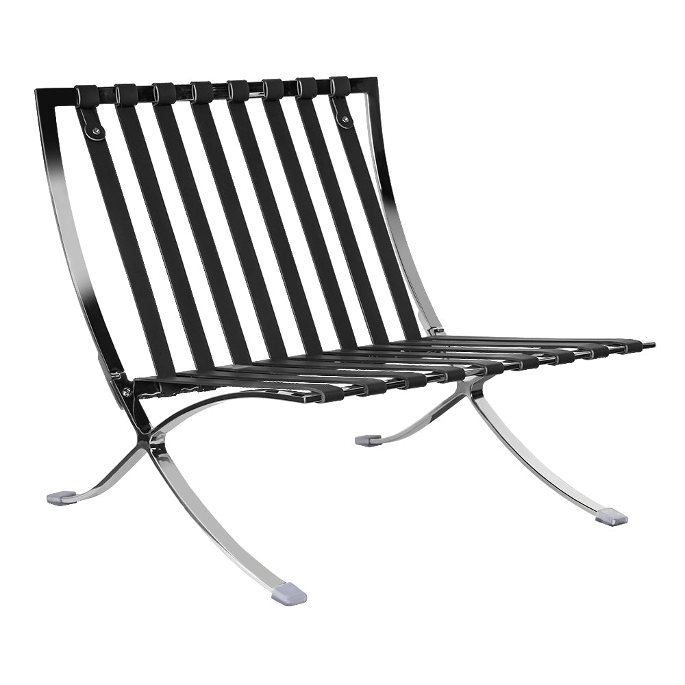 Mid Century Foldable Lounge Chair With Ottoman Black Genuine Leather 1 Seat