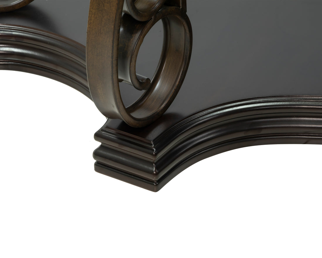 Sofa Table, Glass Table Top, Mdf W Marble Paper Middle Shelf, Powder Coat Finish Metal Legs. 54"Lx20"Wx30"H Brown Glass