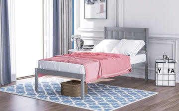 Wood Platform Bed Twin Size Platform Bed With Headboard Gray Solid Wood