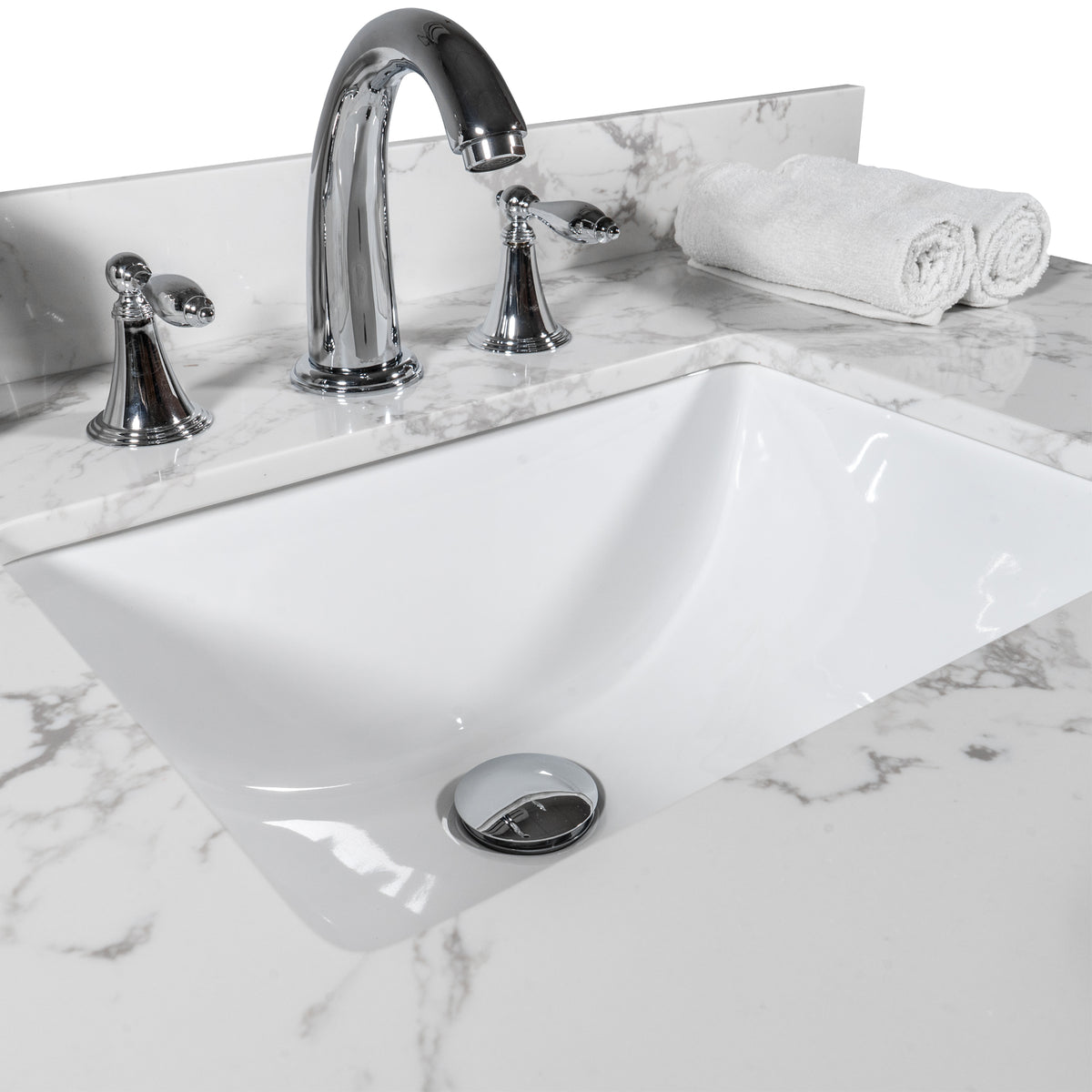 31Inch Bathroom Vanity Top Stone Carrara White Style Tops With Rectangle Undermount Ceramic Sink And Back Splash With 3 Faucet Hole For Bathrom Cabinet Grey Stone