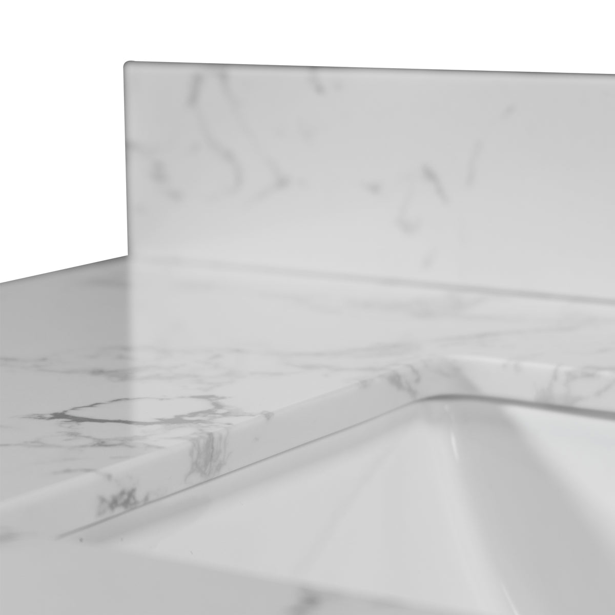 31Inch Bathroom Vanity Top Stone Carrara White Style Tops With Rectangle Undermount Ceramic Sink And Back Splash With 3 Faucet Hole For Bathrom Cabinet Grey Stone