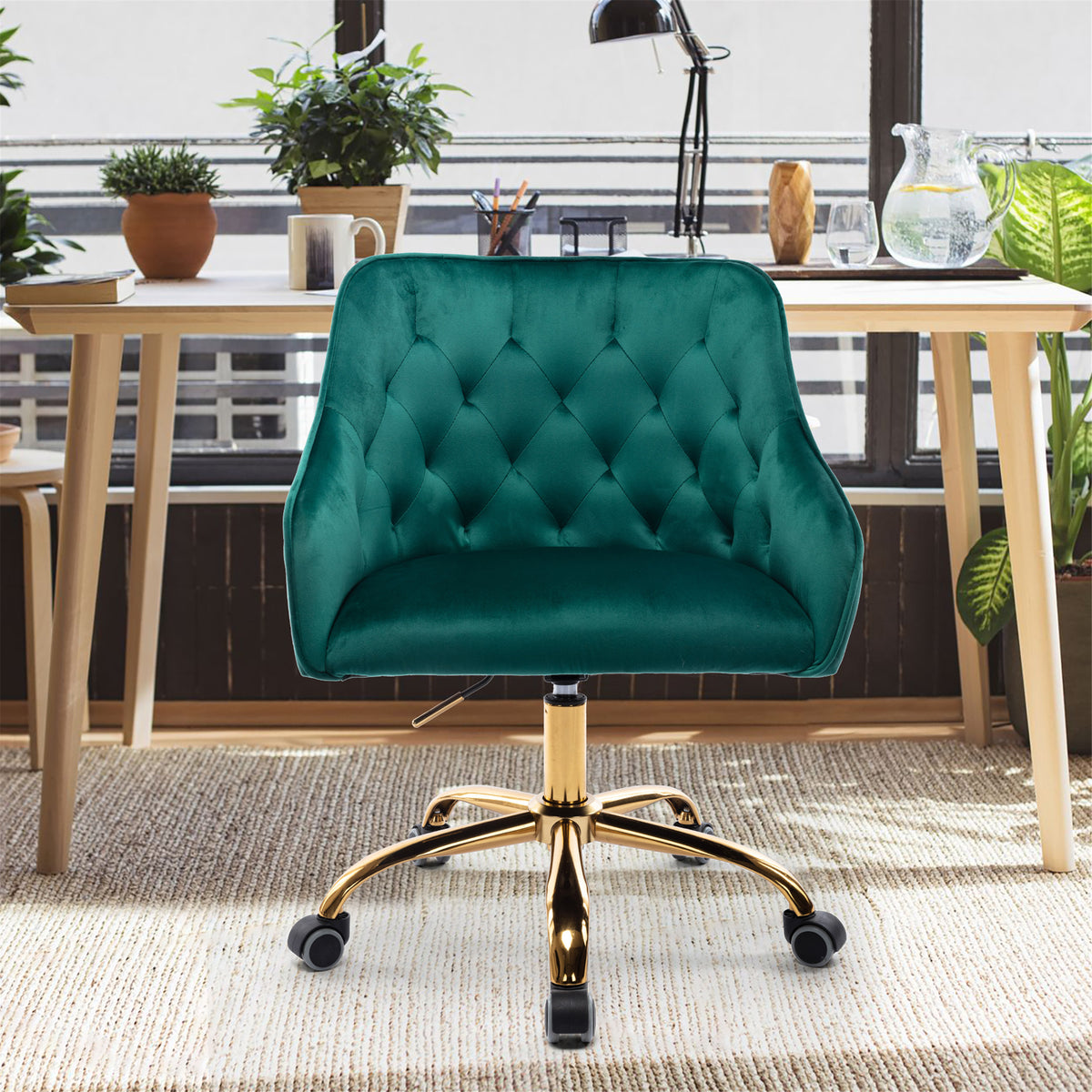 Coolmore Velvet Home Office Desk Chair, Modern Cute Computer Chair, Wheels Swivel Height Adjustable Swivel Task Chair For Home Office Green Velvet Green Foam Metal