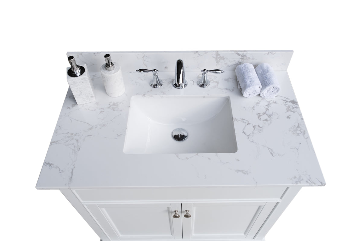 37Inch Bathroom Vanity Top Stone Carrara White Style Tops With Rectangle Undermount Ceramic Sink And Single Faucet Hole Colorful Stone