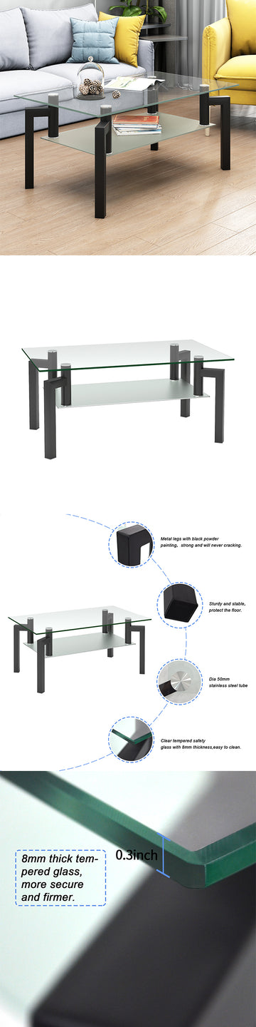 Rectangle Black Glass Coffee Table, Clear Coffee Table Modern Side Center Tables For Living Room Living Room Furniture Black Glass