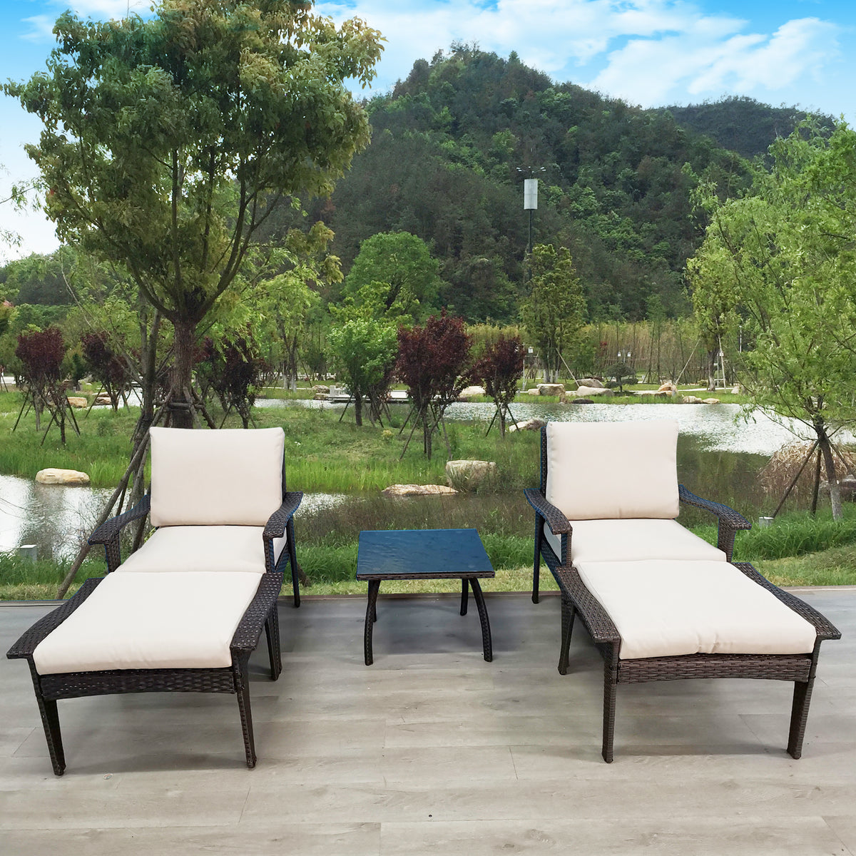Outdoor Patio Lounge Chairs Rattan Wicker Patio Chaise Lounges Chair Patio Lounger Furniture With 5 Level Adjustable Backrest & Removable Cushioned Seating For Garden Poolside Patio Pool Beach Lounge Brown Rattan