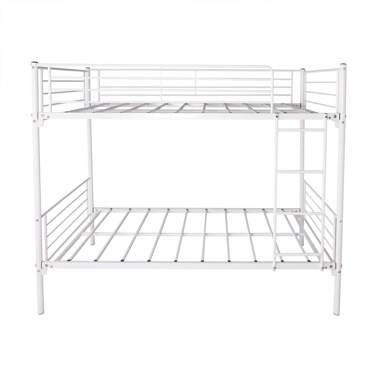 Twin Over Twin Bunk Bed With Metal Frame And Ladder, Space Saving Design,White White Metal