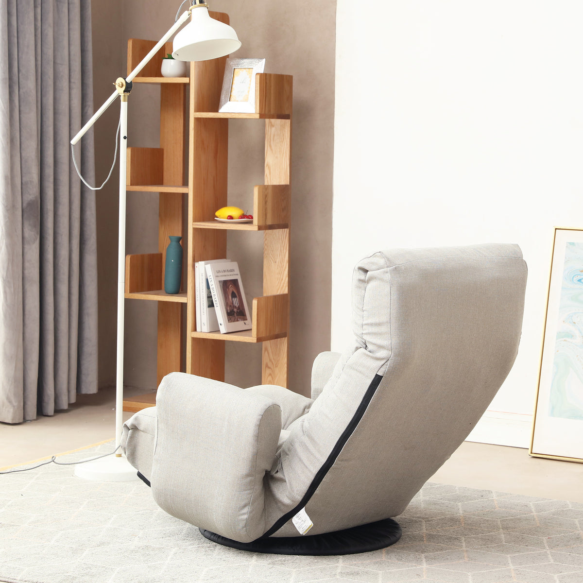 Adjustable Head And Waist, Game Chair, Lounge Chair In The Living Room, 360 Degree Rotatable Sofa Chair,Rotatable Seat Leisure Chair Deck Chair,Leisure Sofa And Lounge Chair Combination Cement Grey Linen Linen