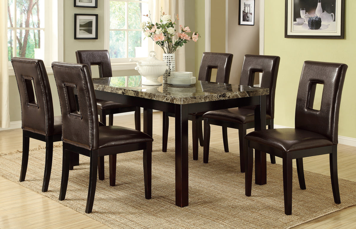 Dining Table Faux Marble Top Birch Veneer Dining Room Furniture 1Pc Table Dark Brown Brown Dining Room Contemporary,Modern Birch Rectangular Kitchen & Dining Tables Mdf