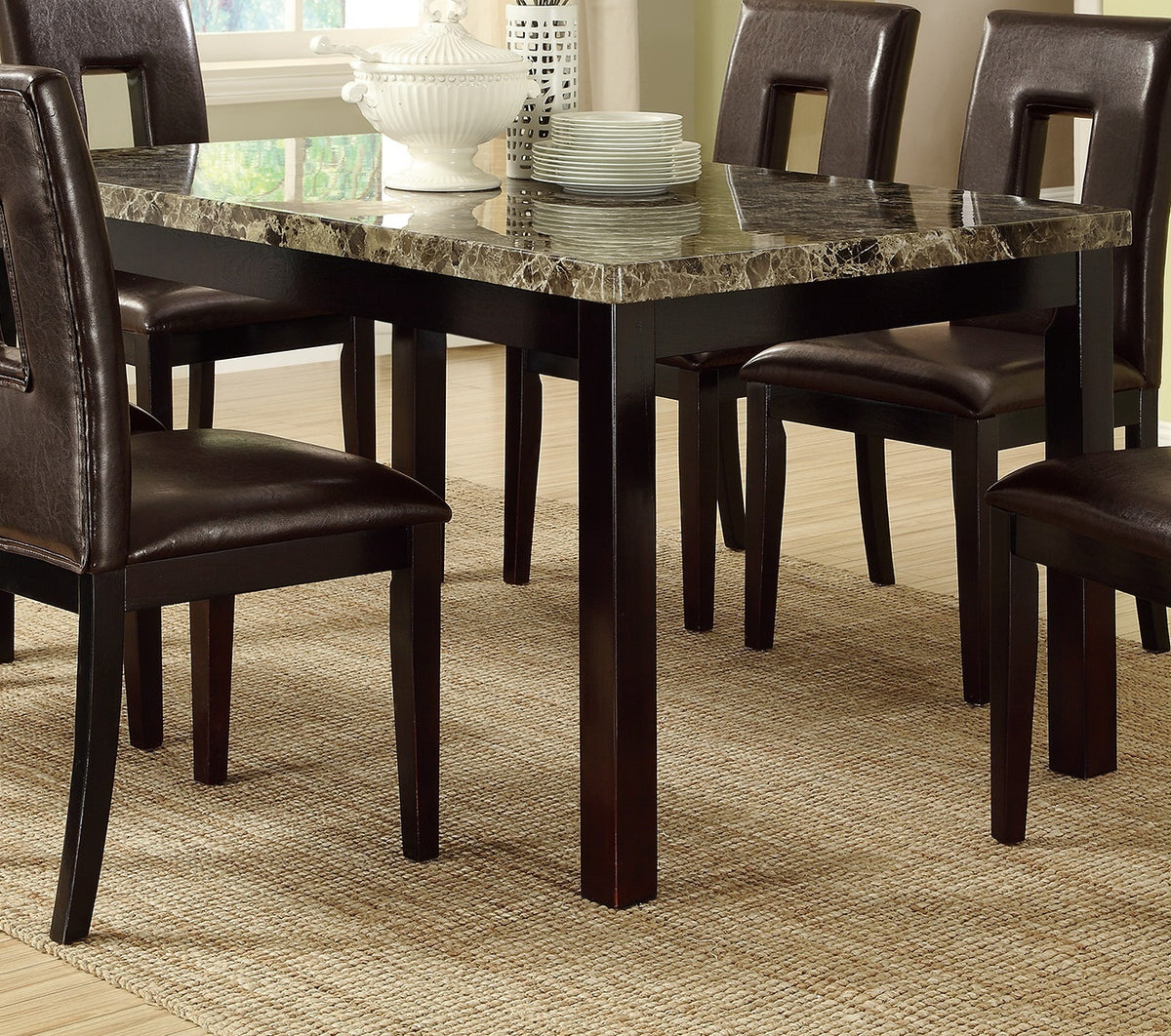 Dining Table Faux Marble Top Birch Veneer Dining Room Furniture 1Pc Table Dark Brown Brown Dining Room Contemporary,Modern Birch Rectangular Kitchen & Dining Tables Mdf