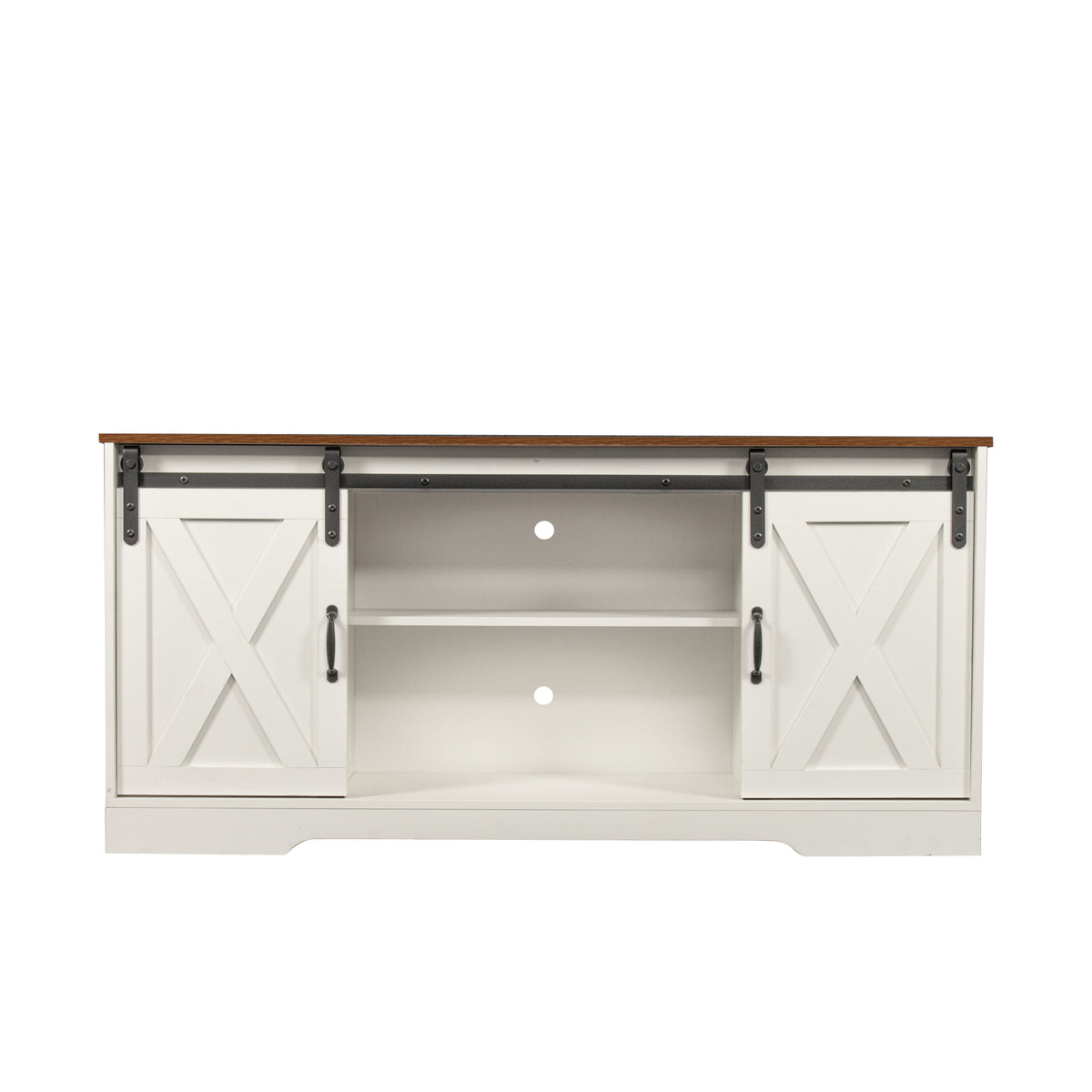 Tv Stand Sliding Barn Door Modern&Farmhouse Wood Entertainment Center, Storage Cabinet Table Living Room With Adjustable Shelves For Tvs Up To 65", Distressed White&Rustic White Mdf