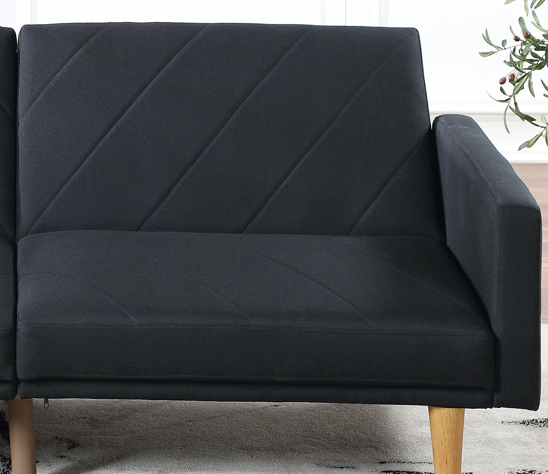 Modern Electric Look 1Pc Convertible Sofa Couch Black Linen Like Fabric Cushion Clean Lines Wooden Legs Living Room Black Wood Primary Living Space Cushion Back Modern,Transitional Square Arms Fabric 2 Seat
