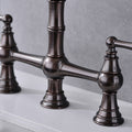 8 Inch Centerset Bridge Kitchen Faucet With Brass Side Sprayer 2 Handles 4 Holes Antique Classic Heritage Deck Mount Kitchen Sink Faucet Bronze Brass