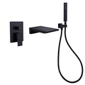Wall Mount Tub Faucet Matte Black, Waterfall Wall Mount Tub Filler Faucet With Handheld Shower Brass, Bathtub Faucet Waterfall Spout High Flow Matte Black Brass