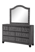 Sophia Modern Style Crystal Tufted Full 4 Piece Includes: Full Size Bed, Nightstand, Dresser, And Mirror Velvet Fabric Upholstery Bedroom Set Made With Wood In Gray Box Spring Not Required Full Gray Wood 4 Piece Set Bedroom Contemporary,Modern Acacia