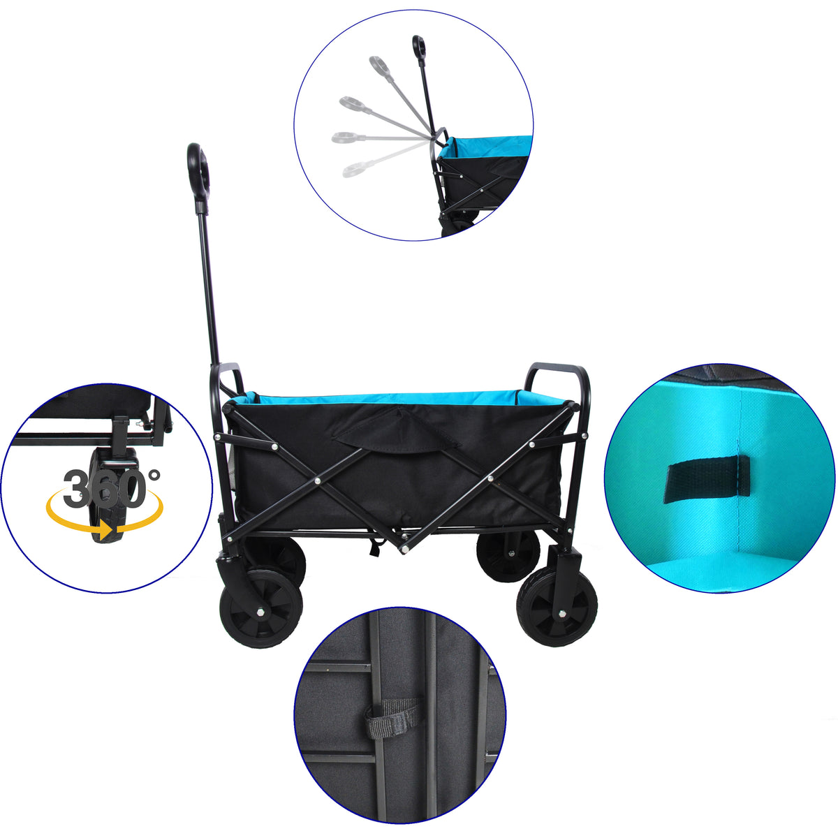 Mini Folding Wagon Garden Shopping Beach Cart Black Blue Black Steel