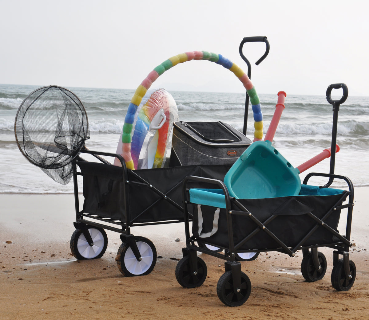 Mini Folding Wagon Garden Shopping Beach Cart Black Blue Black Steel