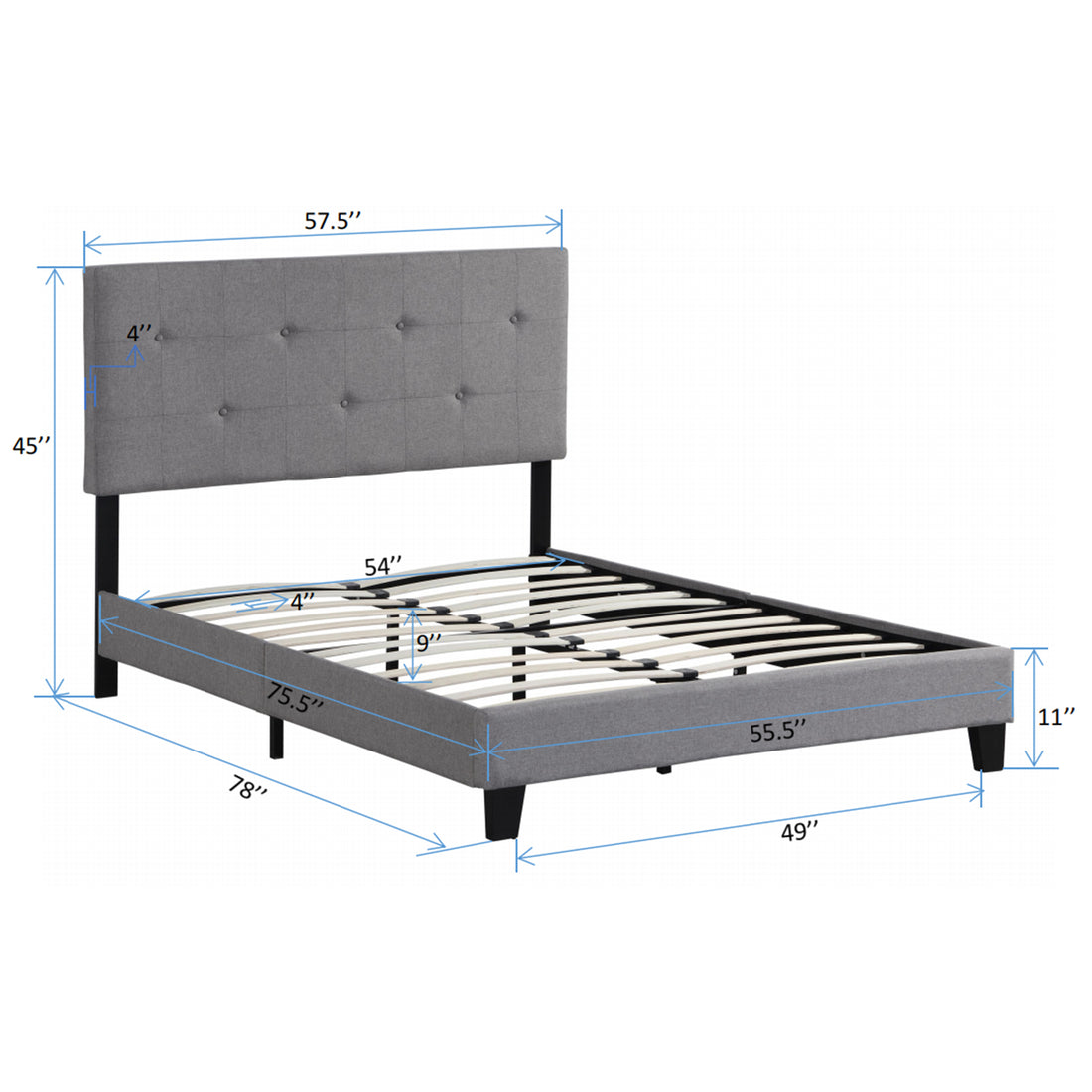 Full Size Upholstered Platform Bed Frame With Modern Button Tufted Linen Fabric Headboard, No Box Spring Needed, Wood Slat Support, Easy Assembly, Grey Gray Linen
