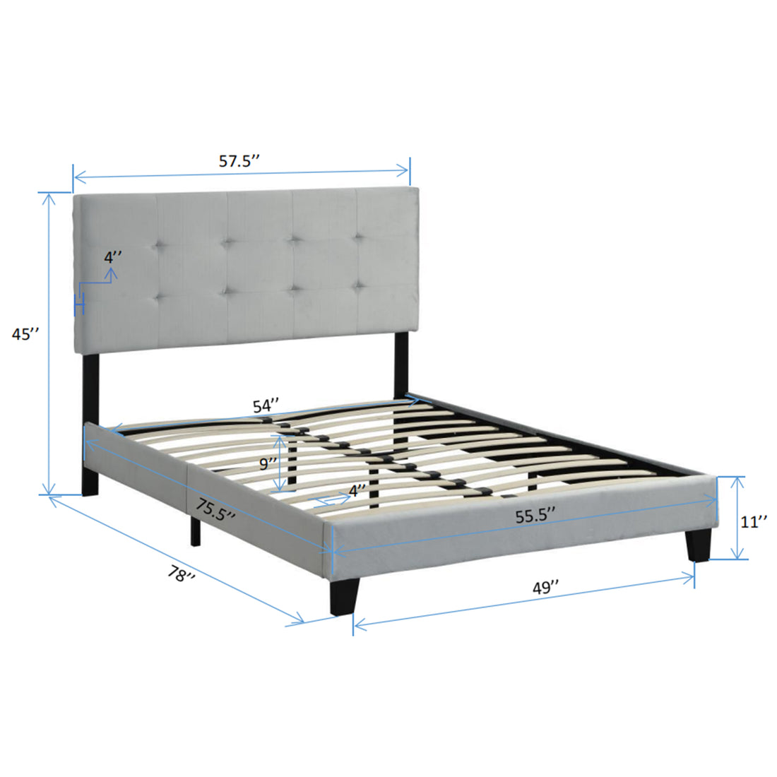 Full Size Upholstered Platform Bed Frame With Pull Point Tufted Headboard, Strong Wood Slat Support, Mattress Foundation, No Box Spring Needed, Easy Assembly, Gray Gray Velvet