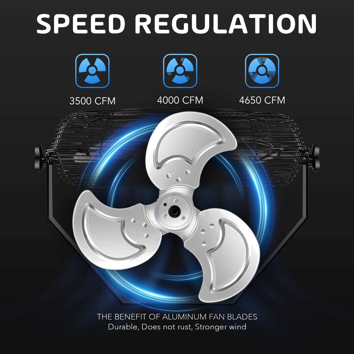 Simple Deluxe 20 Inch High Velocity 3 Speed, Black Wall Mount Fan Black Metal