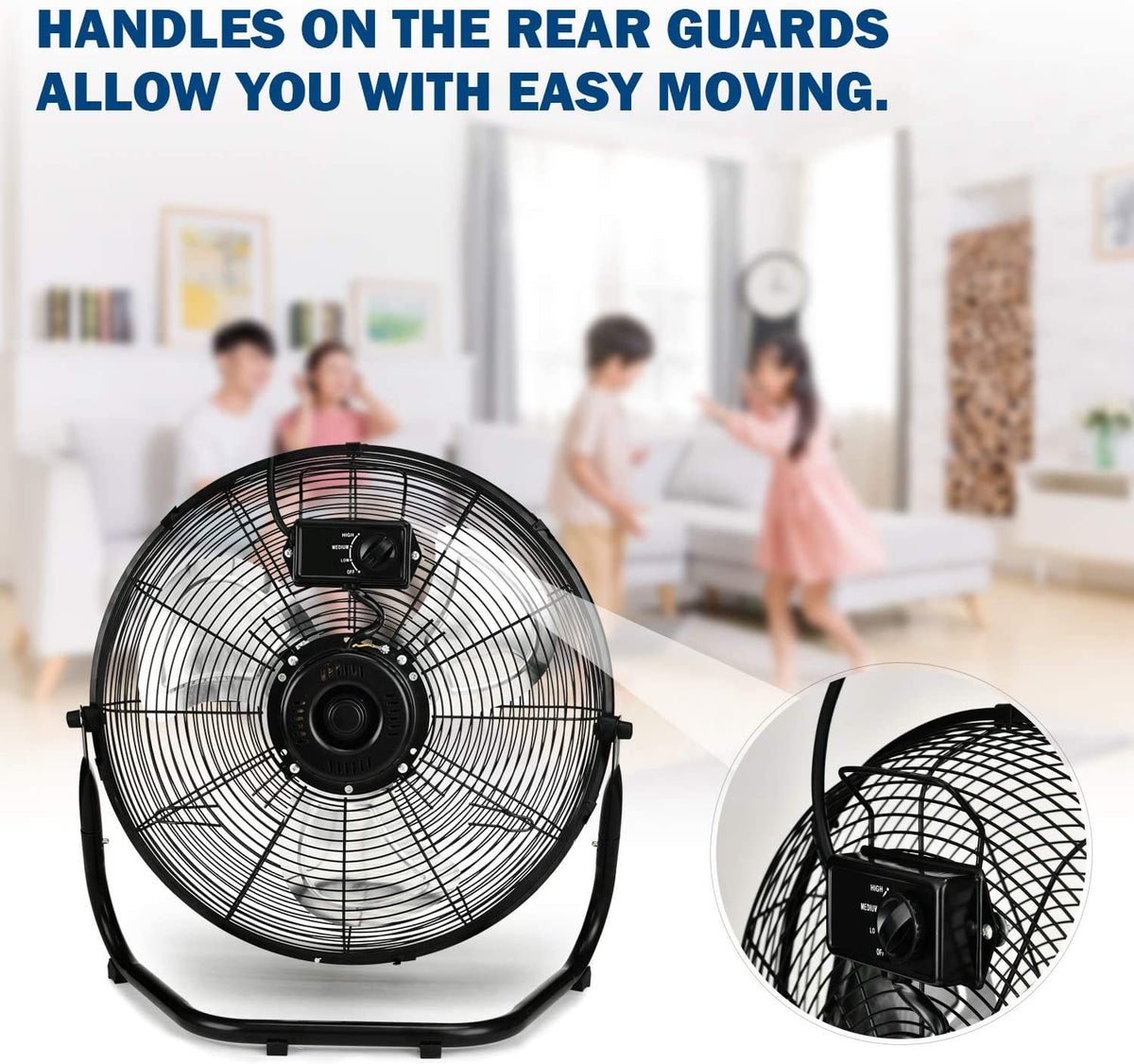 Simple Deluxe 20 Inch 3 Speed High Velocity Heavy Duty Metal Industrial Floor Fans Quiet For Home, Commercial, Residential, And Greenhouse Use, Outdoor Indoor, Black, 2 Pack Black Metal