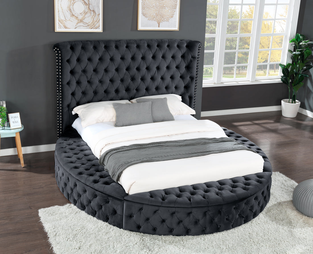 Queen 5 Pc Bedroom Set Made With Wood In Black Color Box Spring Not Required Queen Black Wood 4 Piece Set Bedroom Bed Included,Chest Included,Dresser Included,Mirror Included,Nightstand Included Contemporary,Modern Solid Wood Mdf Velvet Tufted Wood