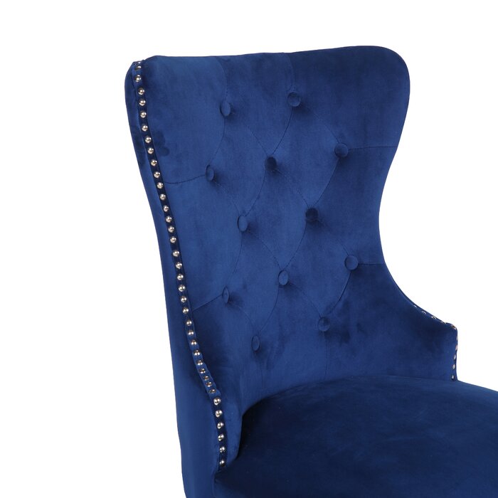Erica 2 Piece Stainless Steel Legs Chair Finish With Velvet Fabric In Blue Acacia Wood Navy Primary Living Space Transitional Accent Chairs Tufted Back Solid Wood Mdf Stainless Steel