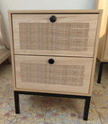 Byron C Rattan Twinset Beside Stand Nightsand Bedside Cabinet With Drawer 2Pcs Beige Yellow Mdf