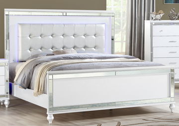 Queen Size Upholstered Led Bed Made With Wood In White Color Queen White Wood Bedroom Wood