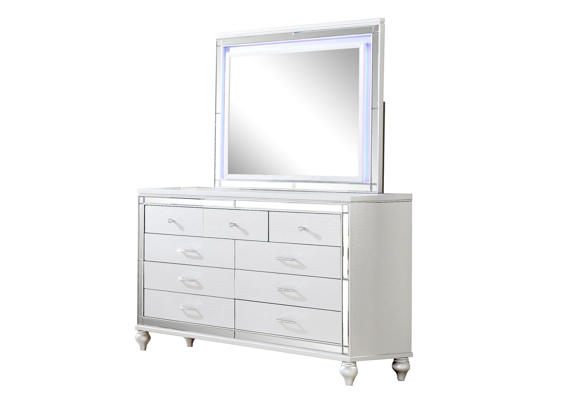 Sterling Queen 5 Pc Led Bedroom Set Made With Wood In White Color Queen White Wood 5 Piece Set Bedroom Bed Included,Chest Included,Dresser Included,Mirror Included,Nightstand Included Contemporary,Modern Solid Wood Mdf Built In Lighting Wood