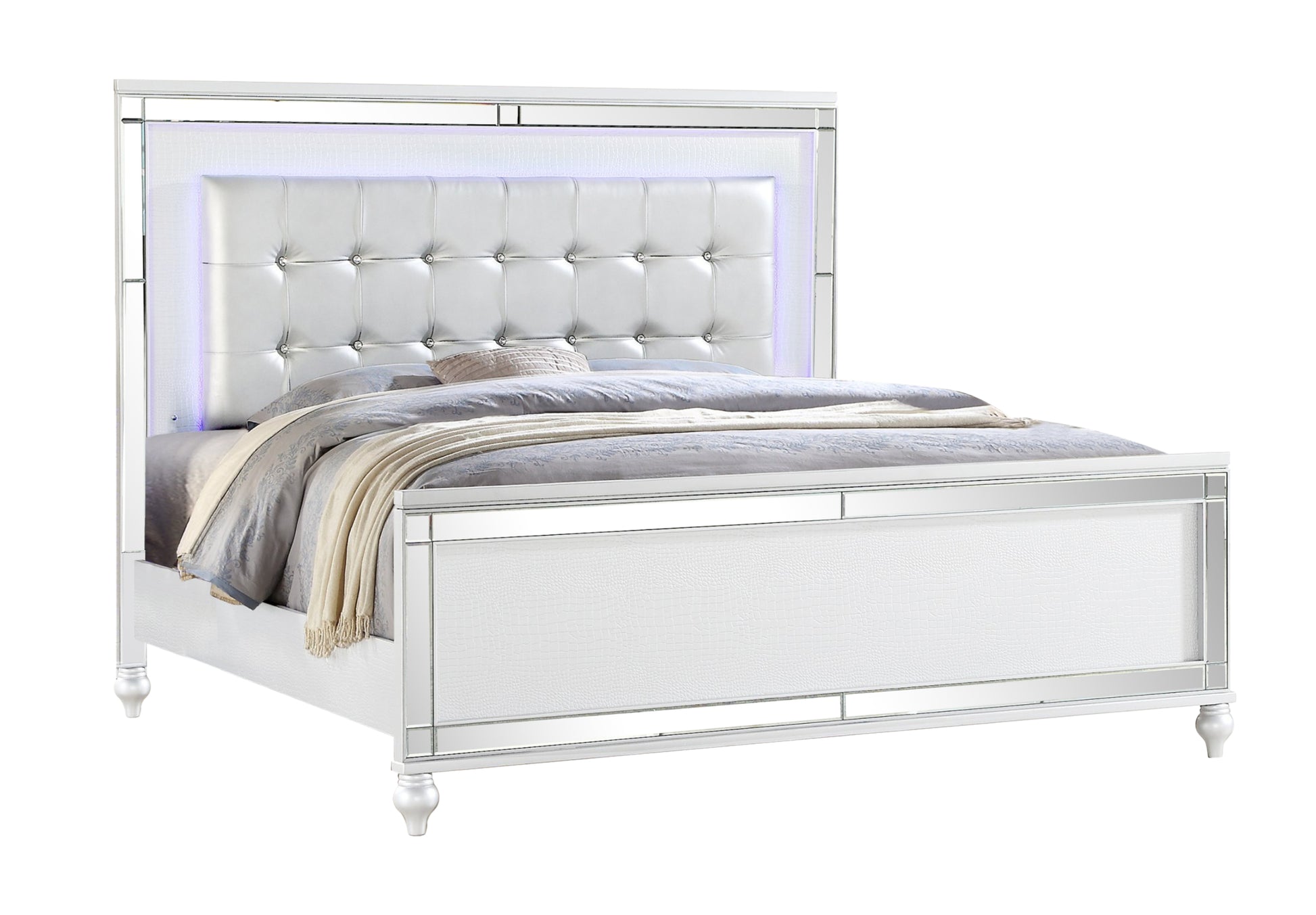 Sterling King 5 Pc Led Bedroom Set Made With Wood In White Color King White Wood 5 Piece Set Bedroom Bed Included,Chest Included,Dresser Included,Mirror Included,Nightstand Included Contemporary,Modern Wood