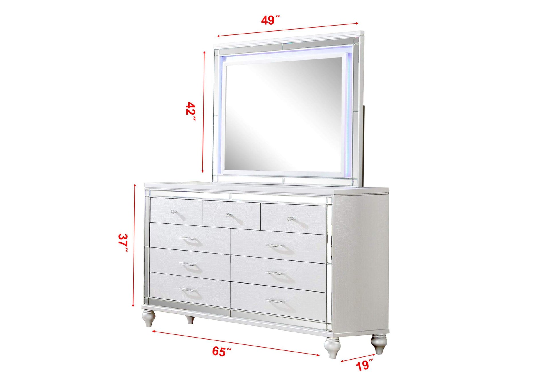 Sterling Queen 5 Pc Led Bedroom Set Made With Wood In White Color Queen White Wood 5 Piece Set Bedroom Bed Included,Chest Included,Dresser Included,Mirror Included,Nightstand Included Contemporary,Modern Solid Wood Mdf Built In Lighting Wood