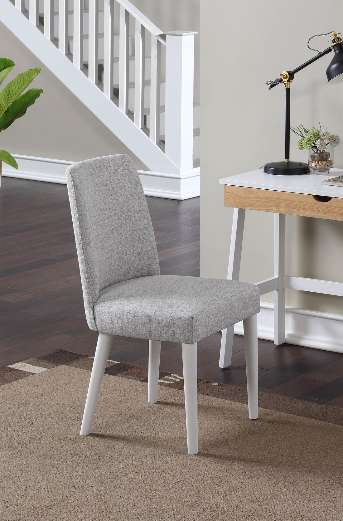 Taylor Chair With White Leg And Gray Fabric Gray Solid Wood